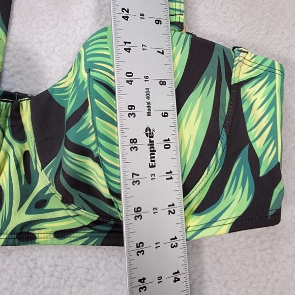 High Dive ModCloth Green Leaf Tropical Halter Retro Style Swim Top Swimwear - Picture 6 of 13